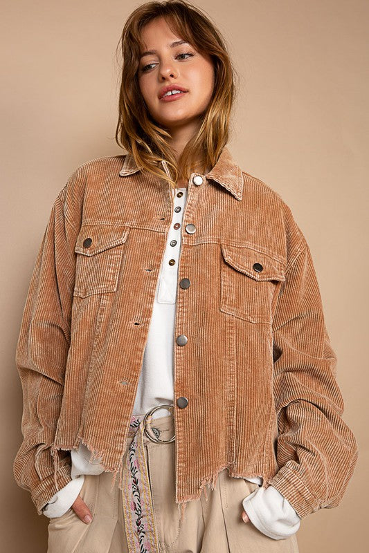 POL Oversized Frayed Edge Shacket TEDDY BEAR Shackets