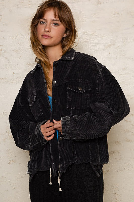 POL Oversized Frayed Edge Shacket Shackets