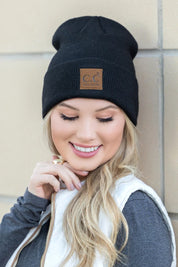 Black OneSize CC Heathered Boyfriend Beanie | Daverri Fashions