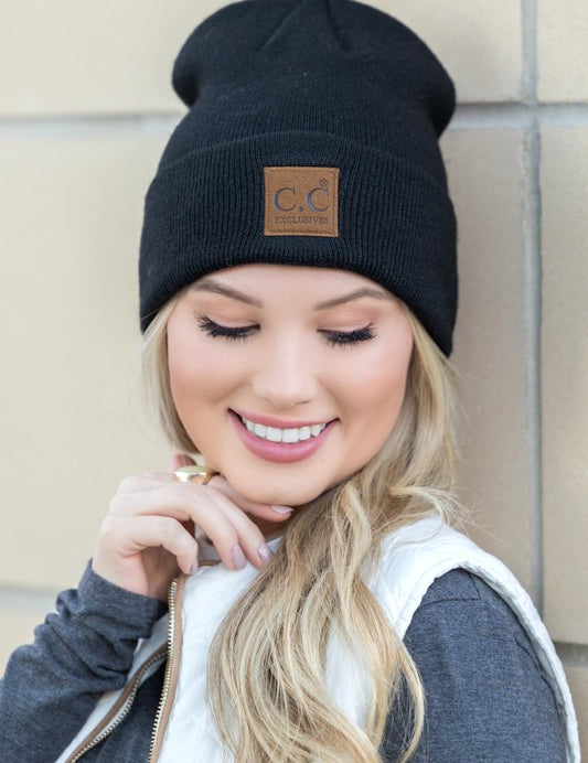 Black OneSize CC Heathered Boyfriend Beanie | Daverri Fashions