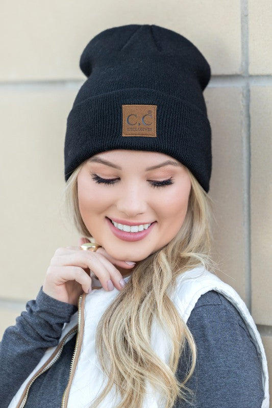 Black OneSize CC Heathered Boyfriend Beanie | Daverri Fashions