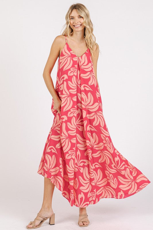 Mittoshop Printed V-Neck Maxi Cami Dress with Pockets Strawberry