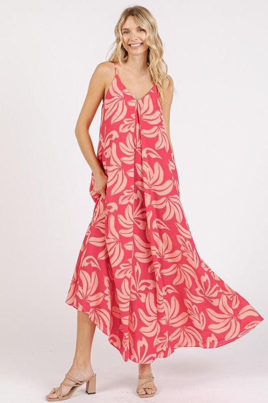 Mittoshop Printed V-Neck Maxi Cami Dress with Pockets - DAVERRI FASHIONS