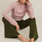 Aemi + Co soft pink ribbed knit mock neck long-sleeve top