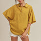 Yellow textured collared Aemi + Co striped cotton short sleeve shirt small