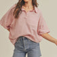 Pink striped relaxed fit short sleeve cotton top by Aemi + Co, small