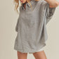 Aemi + Co collared relaxed fit half sleeve light gray striped cotton shirt dress