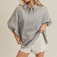 Gray textured Aemi + Co collared relaxed fit half sleeve striped cotton top small