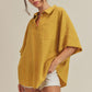 Aemi + Co mustard-yellow collared relaxed fit half sleeve striped cotton top small