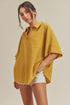 Aemi + Co mustard-yellow collared relaxed fit half sleeve striped cotton top small