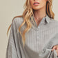 Gray Aemi + Co collared relaxed fit half-sleeve striped cotton top, small