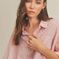 Aemi + Co soft pink striped relaxed fit half sleeve cotton top small