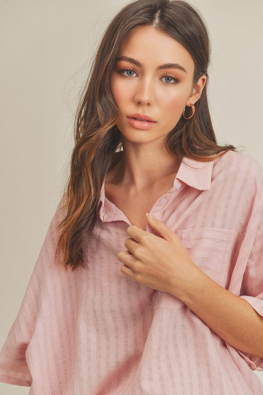 Aemi + Co soft pink striped relaxed fit half sleeve cotton top small