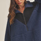 Aemi+Co Oversized Side Pockets Half Zip Pullover NAVY BLACK Jackets