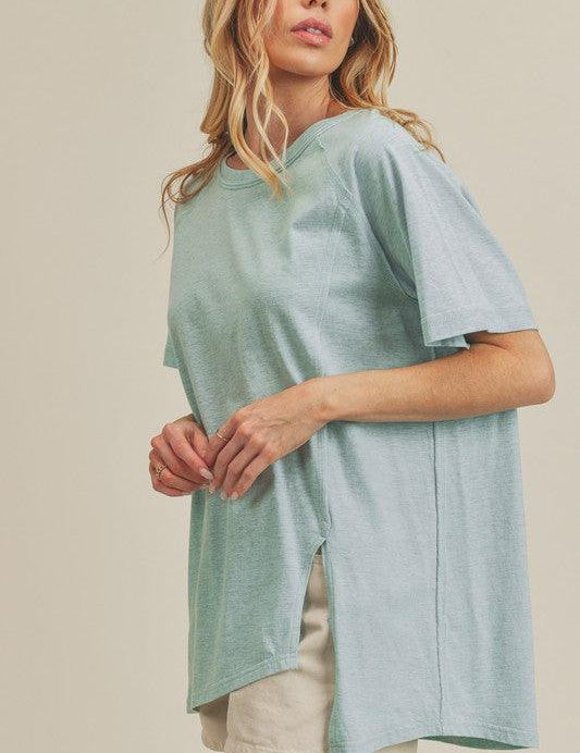 Aemi+Co Oversized Asymmetrical Side Slit Crewneck T-Shirt | T-Shirts Daverri Fashions