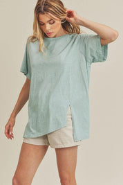 Aemi+Co Oversized Asymmetrical Side Slit Crewneck T-Shirt | T-Shirts Daverri Fashions