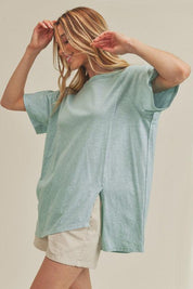 SKY Aemi+Co Oversized Asymmetrical Side Slit Crewneck T-Shirt | T-Shirts Daverri Fashions