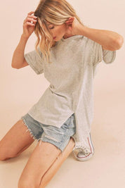 Aemi+Co Oversized Asymmetrical Side Slit Crewneck T-Shirt | T-Shirts Daverri Fashions