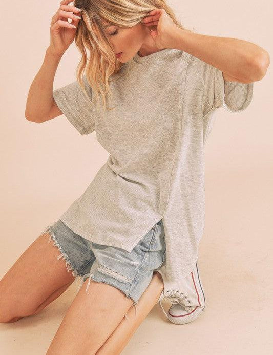 Aemi+Co Oversized Asymmetrical Side Slit Crewneck T-Shirt | T-Shirts Daverri Fashions