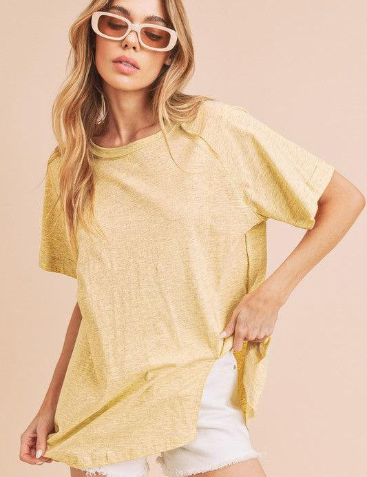 Aemi+Co Oversized Asymmetrical Side Slit Crewneck T-Shirt | T-Shirts Daverri Fashions