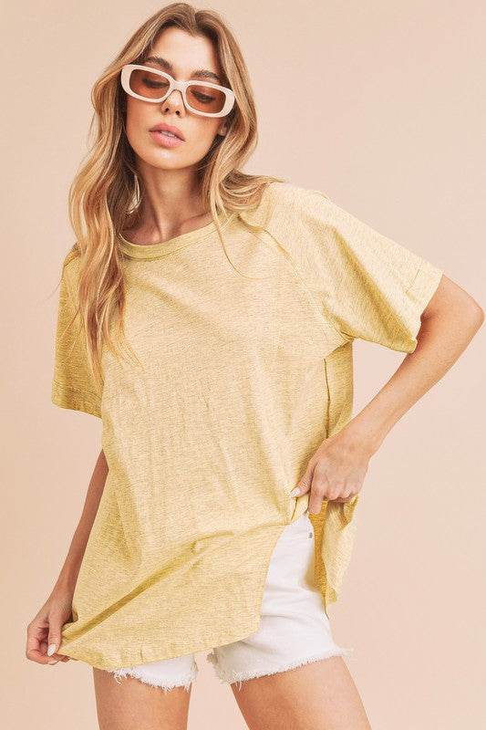 Aemi+Co Oversized Asymmetrical Side Slit Crewneck T-Shirt T-Shirts