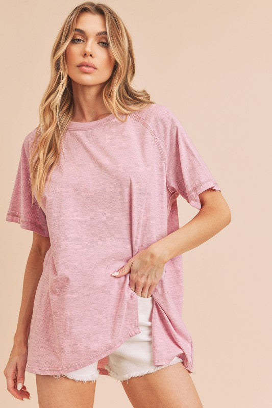 Aemi+Co Oversized Asymmetrical Side Slit Crewneck T-Shirt T-Shirts