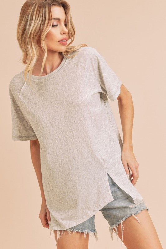 Aemi+Co Oversized Asymmetrical Side Slit Crewneck T-Shirt T-Shirts