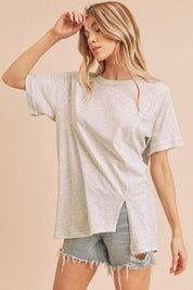 Aemi+Co Oversized Asymmetrical Side Slit Crewneck T-Shirt | T-Shirts Daverri Fashions