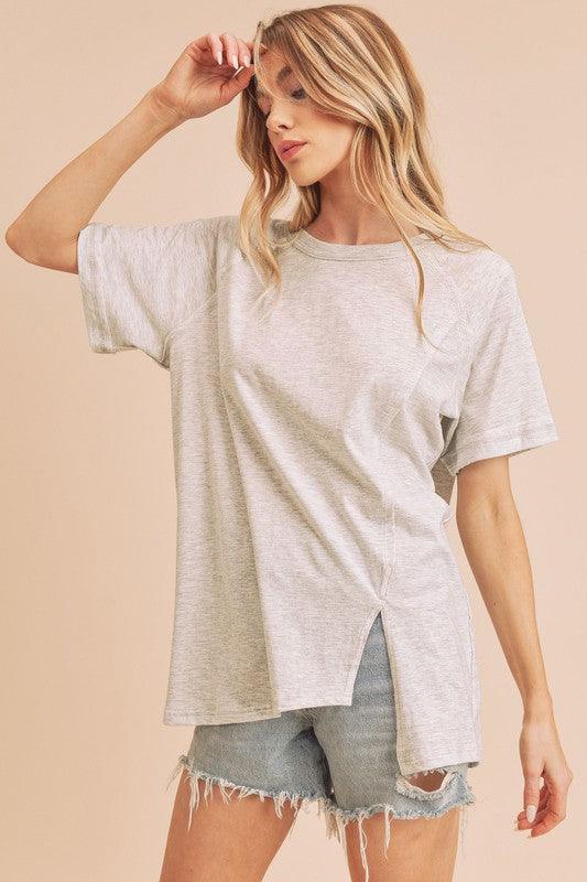 Aemi+Co Oversized Asymmetrical Side Slit Crewneck T-Shirt T-Shirts