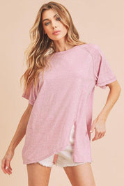 Aemi+Co Oversized Asymmetrical Side Slit Crewneck T-Shirt | T-Shirts Daverri Fashions