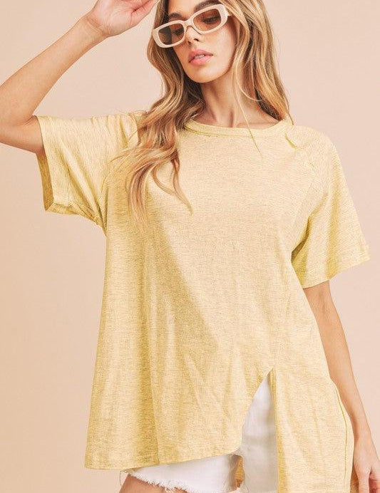 Aemi+Co Oversized Asymmetrical Side Slit Crewneck T-Shirt | T-Shirts Daverri Fashions
