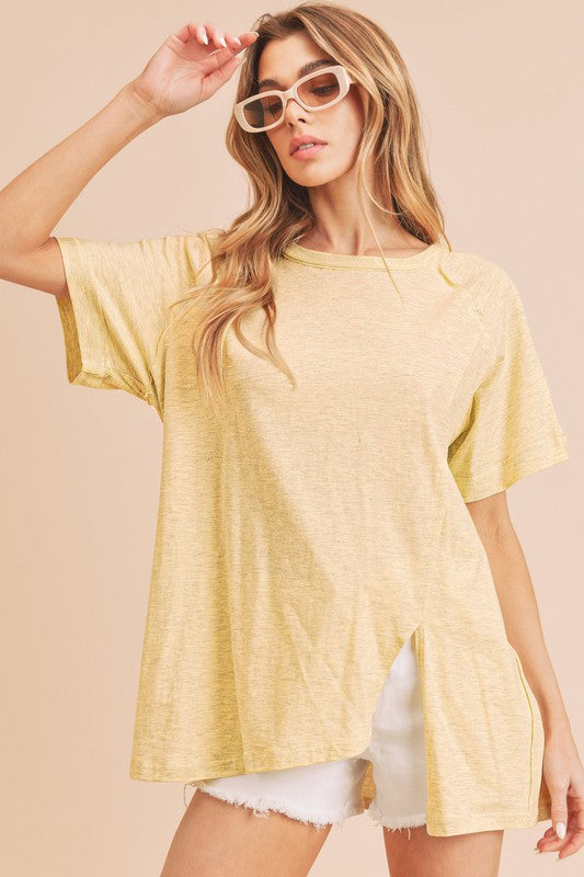 Aemi+Co Oversized Asymmetrical Side Slit Crewneck T-Shirt T-Shirts