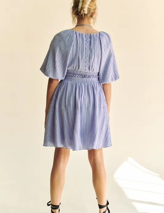 Davi & Dani Back Button Puff Sleeve Mini Dress | Mini Dresses Daverri Fashions
