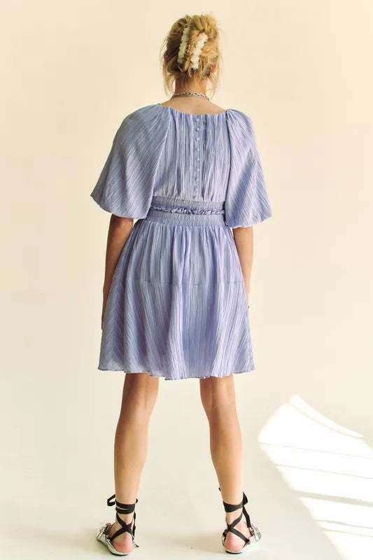 Davi & Dani Back Button Puff Sleeve Mini Dress | Mini Dresses Daverri Fashions