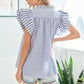 First Love Blue Striped Flutter Sleeve Blouse Blouses