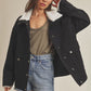 Aemi + Co black denim jacket with white shearling collar and silver buttons, large
