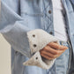 Light blue Aemi + Co shearling-cuffed denim jacket, large