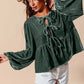 SO ME Spaghetti Strap Front Tie Velvet Holiday Blouse HUNTER