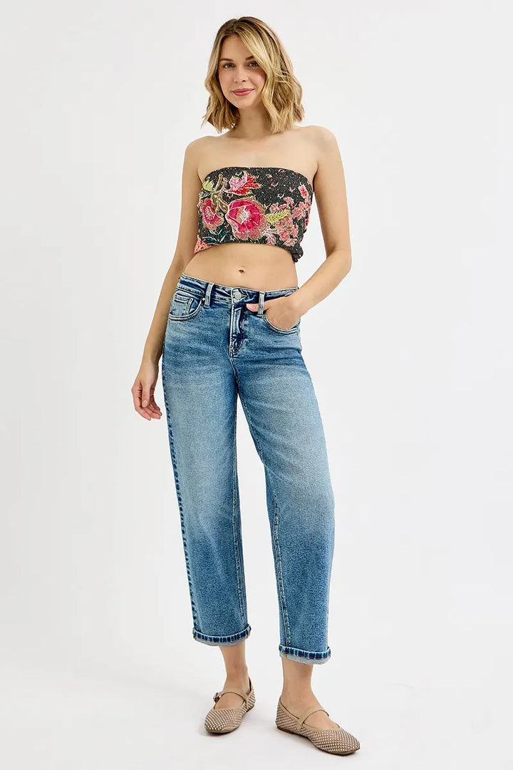 RISEN Full Size High Rise Crop Boyfriend Jeans Plus Size | Jeans Daverri Fashions