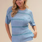 BiBi light blue striped patch pocket knitted sweater top