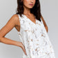 Sleeveless V-Neck Layered Bottom Abstract Top Shirts & Tops