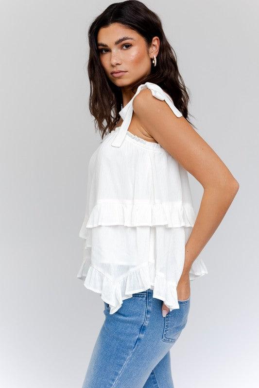 Sleeveless Asymmetrical Hem Line Tiered Top Shirts & Tops