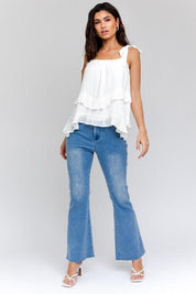 Sleeveless Asymmetrical Hem Line Tiered Top Shirts & Tops