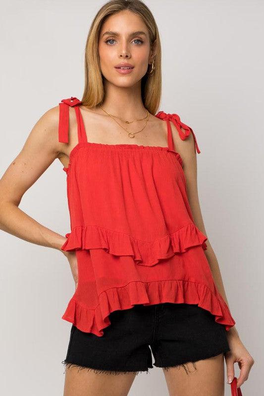 Sleeveless Asymmetrical Hem Line Tiered Top Shirts & Tops