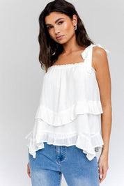 Sleeveless Asymmetrical Hem Line Tiered Top Shirts & Tops