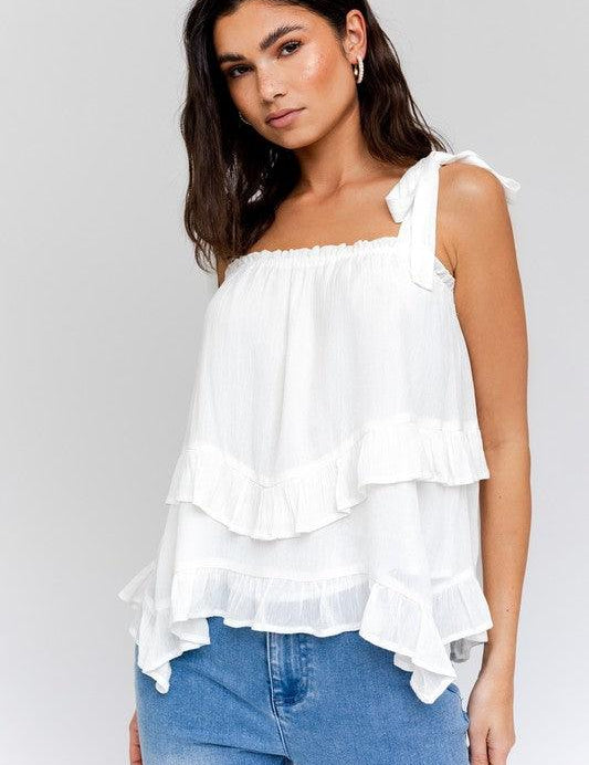 Sleeveless Asymmetrical Hem Line Tiered Top Shirts & Tops