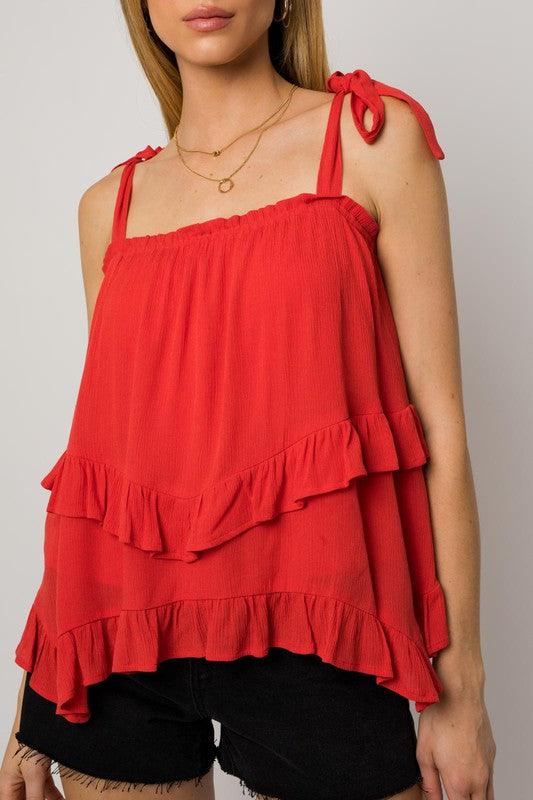 Sleeveless Asymmetrical Hem Line Tiered Top Shirts & Tops