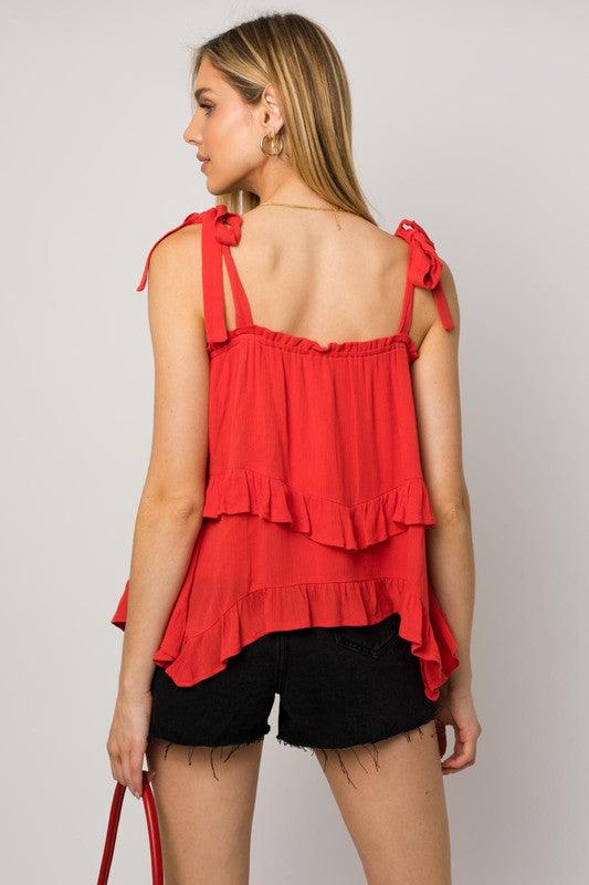 Sleeveless Asymmetrical Hem Line Tiered Top Shirts & Tops