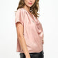 Beige Satin Cowl Neck Short Sleeve Top - DAVERRI FASHIONS