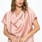 Beige Satin Cowl Neck Short Sleeve Top - DAVERRI FASHIONS